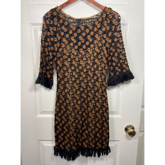 New Tracy Reece New York Fringed Shift Dress in Rich Curry Women's 4 / Small - Picture 1 of 8